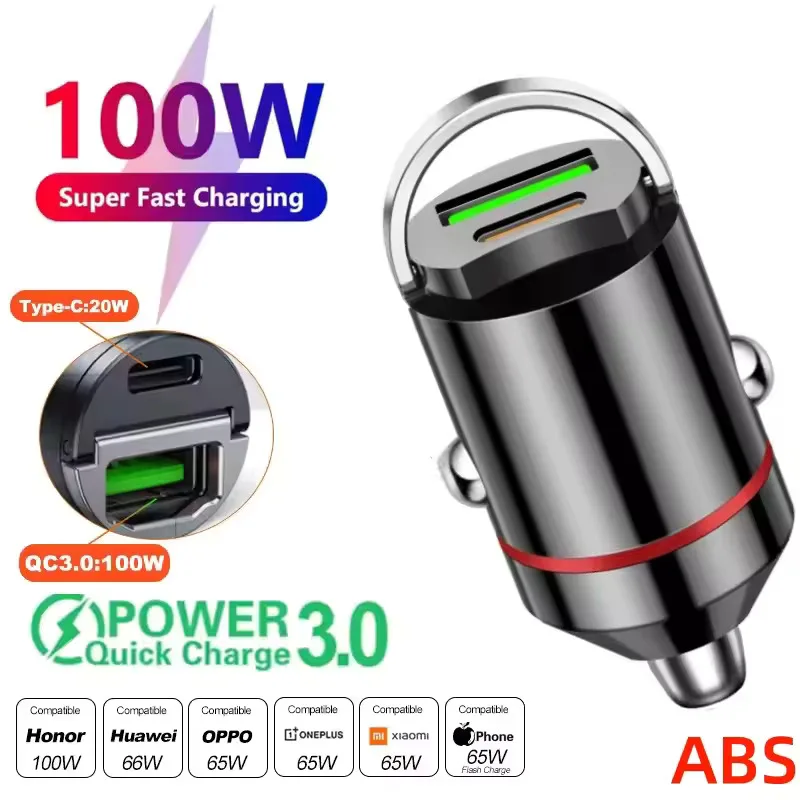 100 W superschnelles Autoladegerät Dual Port PD QC3.0 USB C Auto-Netzteil für iPhone 15 16 Samsung Xiaomi Huawei Autotelefon-Ladegerät