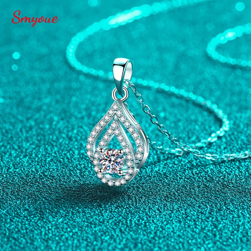 

Smyoue 4mm 0.3CT 100% Real Moissanite Necklace for Women Wedding Hollow Design Sparkly Water Drop Pendant S925 Sterling Silver