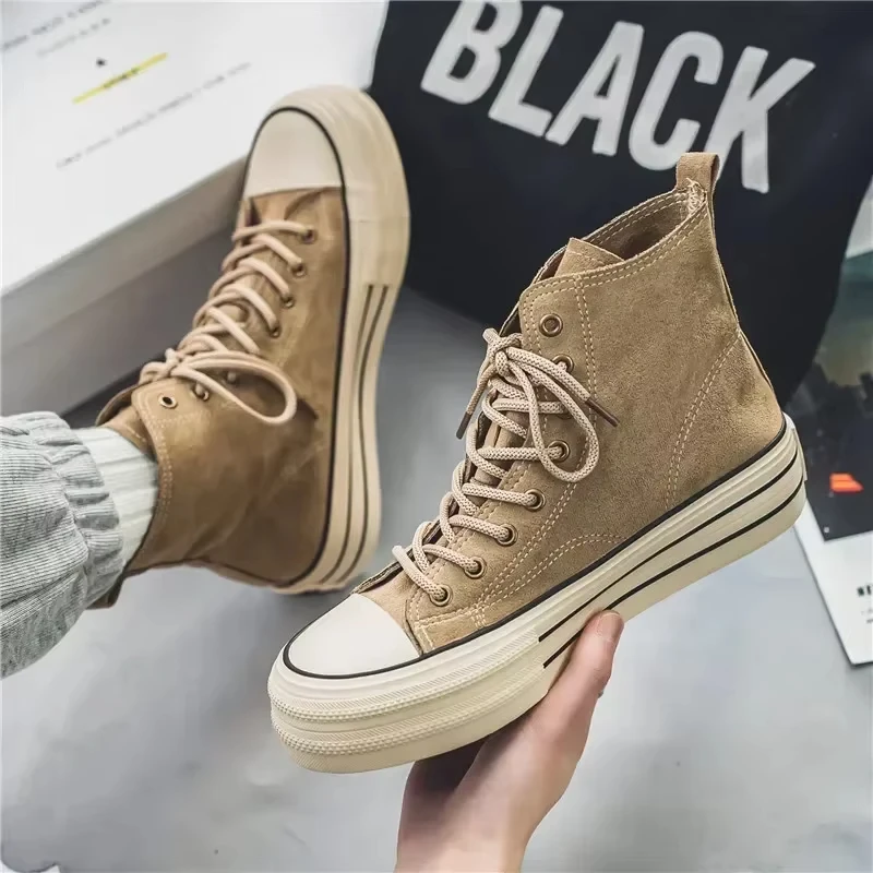 High Top Men Shoes Suede Leather Board Shoes Men High Quality Casual Sneakers Unisex Outdoor Lace-up Vulcanized Shoes Size 35-44 - Image 5