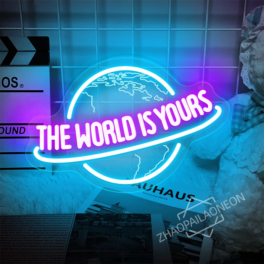 The World Is Yours Led Neon Sign Earth-Shaped Sign 3D Sculpture Bedroom Club Game Room Wall Decoration USB Neon Light Sign