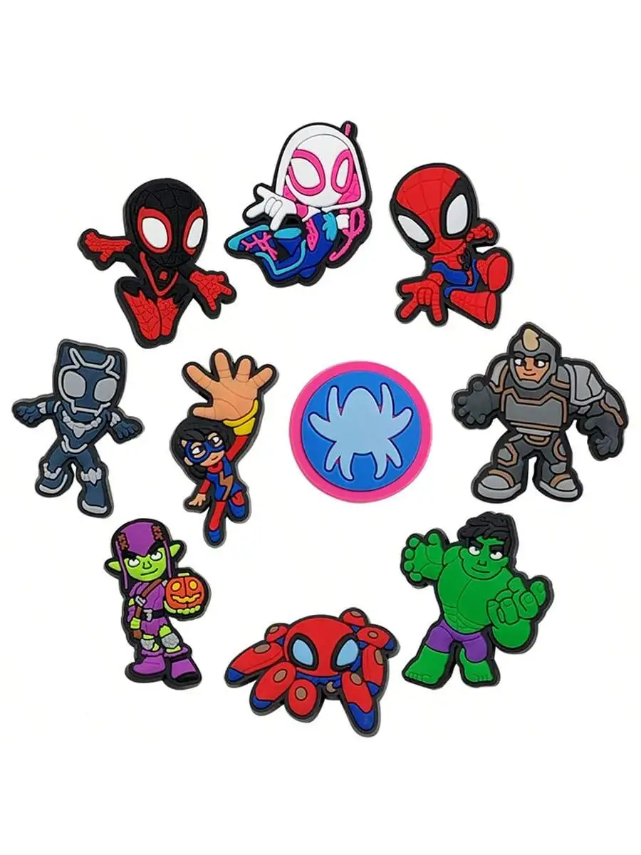 10PCS Marvel Spider Characters Shoe Charms for Clogs Bubble Slides Sandals, PVC Shoe Decorations Accessories for Christmas Bir