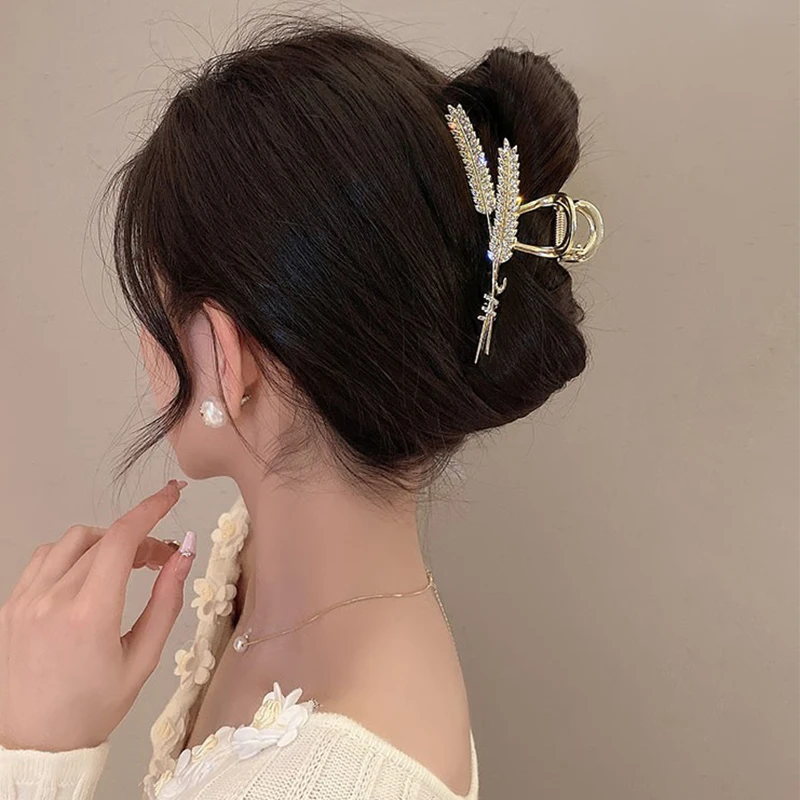 New Rhinestone Wheat Ear Metal Hair Claws for Women Large  display picture 3
