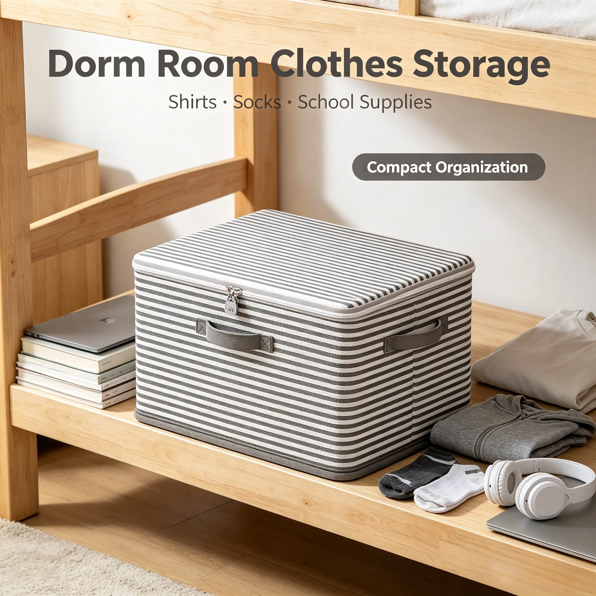Foldable Non‑Woven Storage Box With Combination Lock Striped Pattern Zipper Lidded Clothes Quilt Organizer Bin Dual Handles Hous