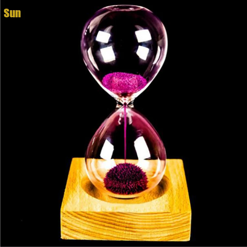 Wood Glass + Iron Powder Sand Flowering Magnetic Hourglass with Packaging Hourglasses 13.5X5.5cm Wooden Seat Gift Presents