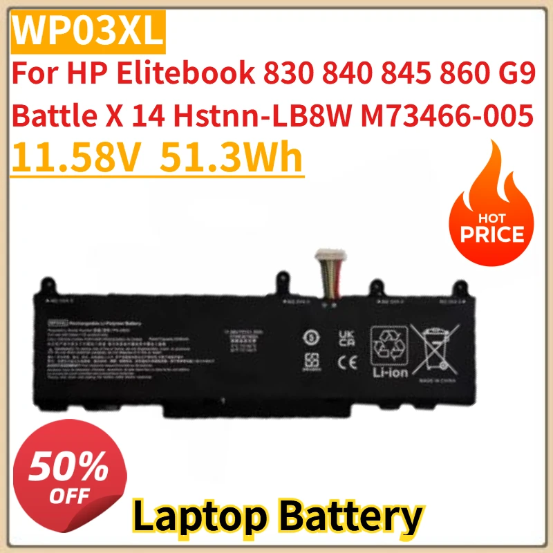 

Высококачественный новый аккумулятор для ноутбука 11,58 В 51,3 Втч WP03XL для HP Elitebook 830 840 845 860 G9 Battle X 14 Hstnn-LB8W M73466-005