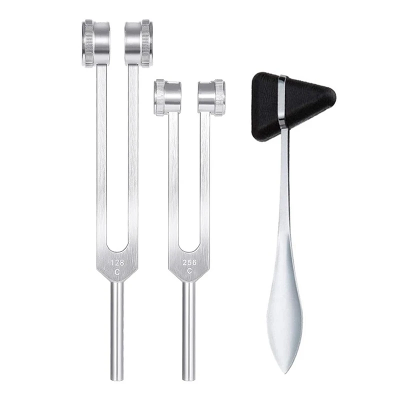 128Hz+256Hz Silver, Tuning Forks Set Aluminum Alloy Body Weighted Tuning Forks For Healing Chakra Set