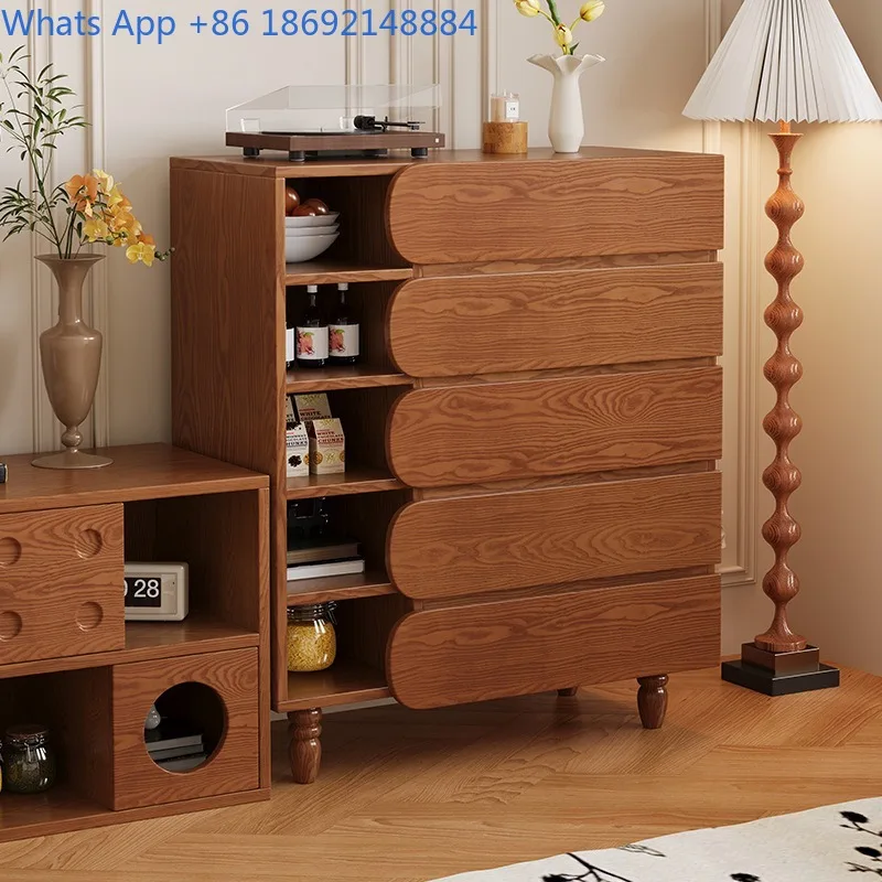 

French Retro Solid Wood Wall-Mounted Storage Chest of Drawers Vintage Style Living Room Drawer Organizer