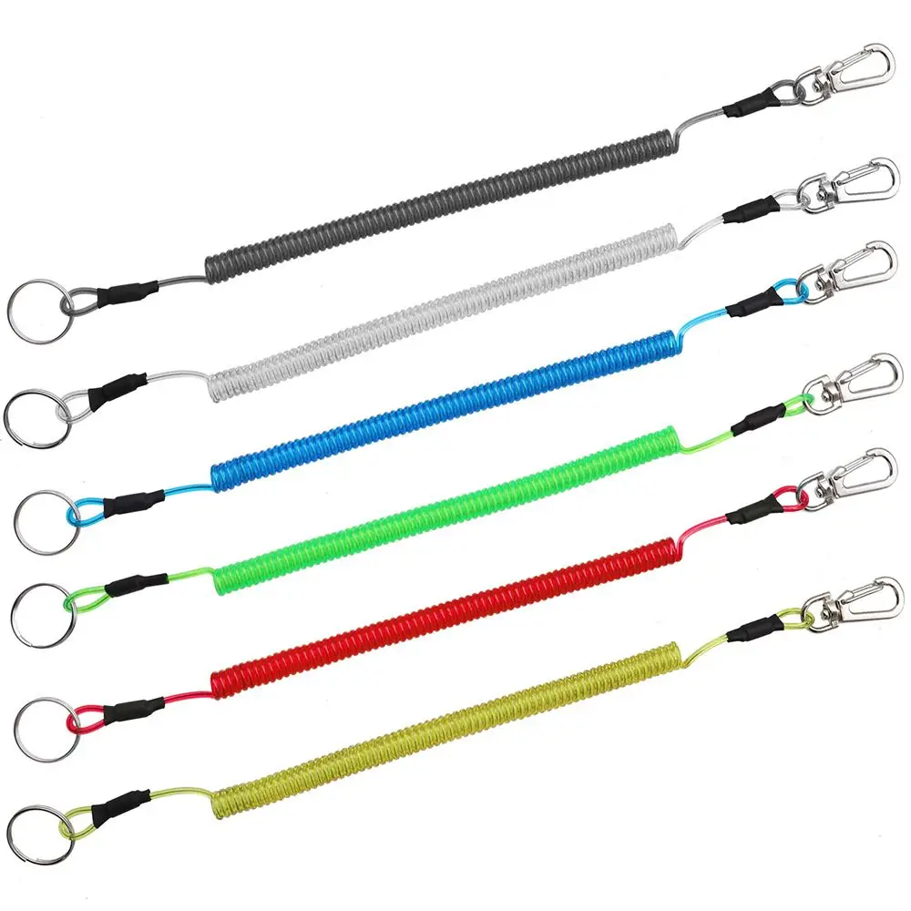 

Outdoor Tackle Steel Wire Fishing Accessories Secure Buckle Lock Retractable Fishing String Lanyard Keychain Spring Rope