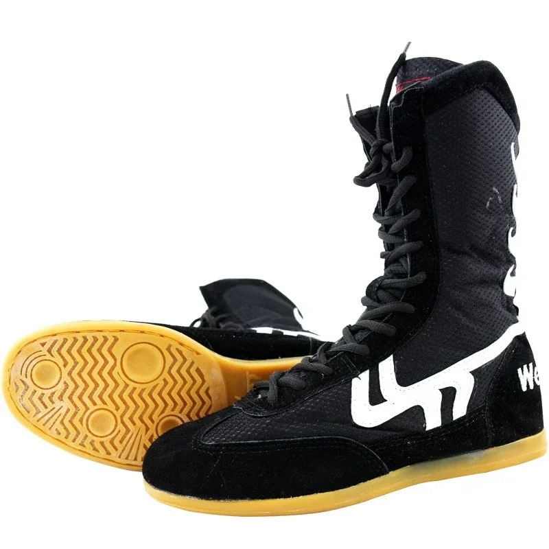 Zapatos de boxeo de lucha libre para hombre y mujer, zapatillas de combate transpirables con suela de músculo de vaca, botas con cordones, talla