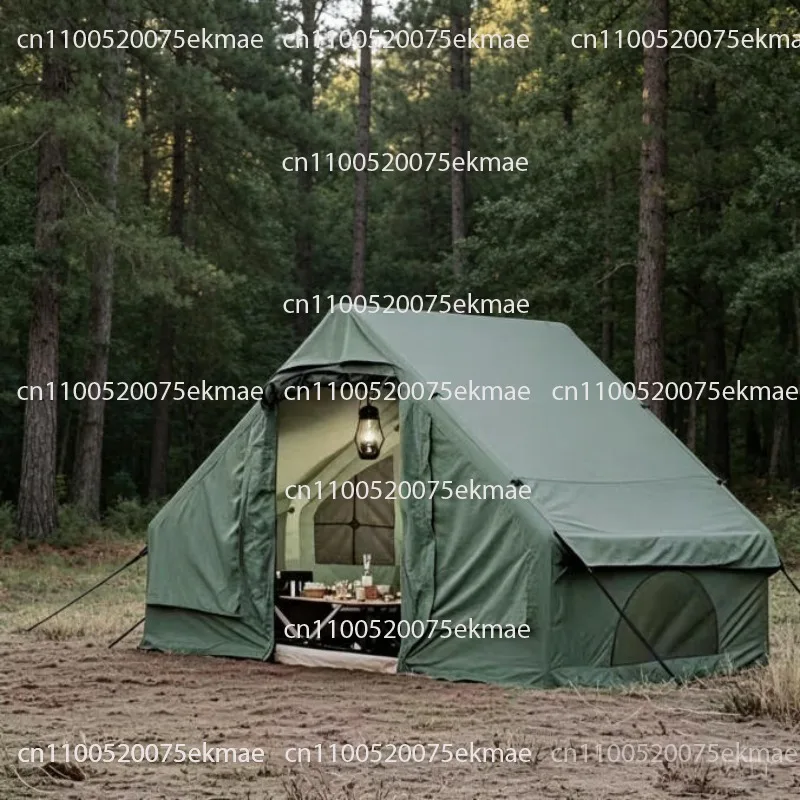 Army Green Inflatable Tent, Outdoor Overnight 6.3 Flat Oxford Cloth Camping Rain and Sun Protection Camping Supplies Equipment