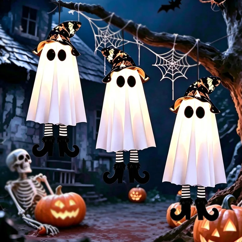 Halloween Hanging Witch Hat Ghosts LED Light Up Horror Ornaments Lamp for Home Outdoor Yard Garden Party Decoration Gifts