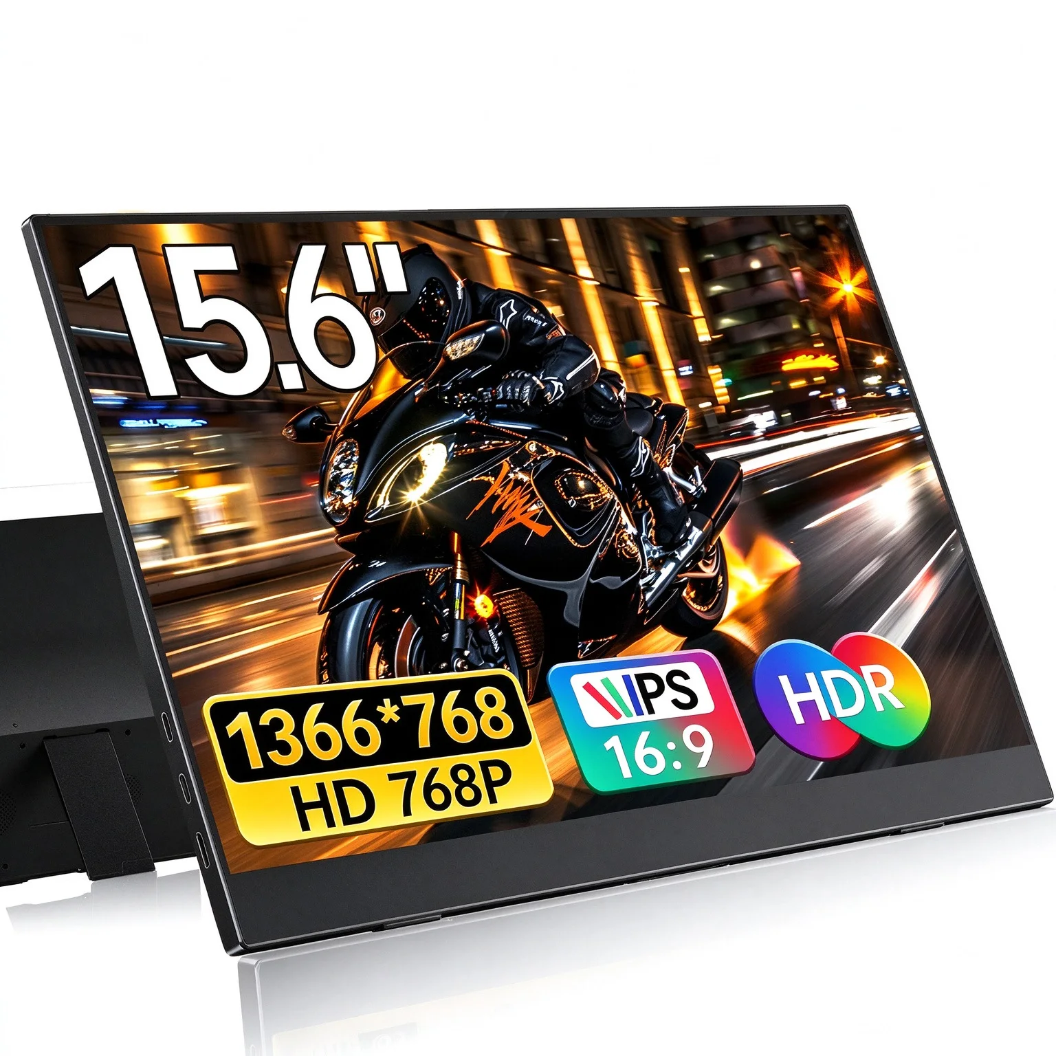 15.6 Inch 60Hz Portable Monitor IPS 1366*768 HD 72%sRGB Ultra Slim Extended Display for Laptop Phone TV PC PS4/5 Game Console