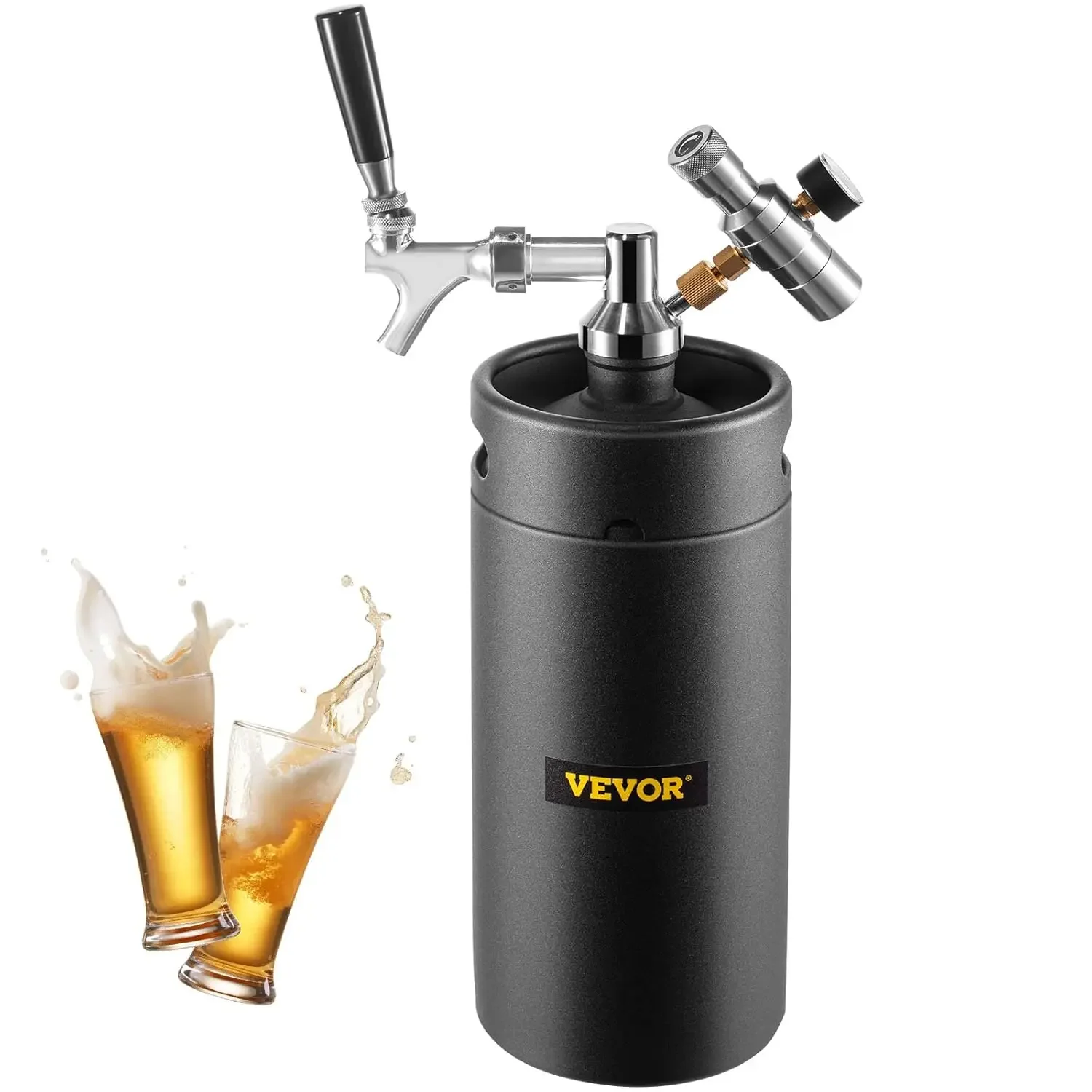 Beer Growler Tap System, 128Oz 4L Mini Keg, 304 Stainless Steel Pressurized Beer Growler, Keg Growler with Pressure Display