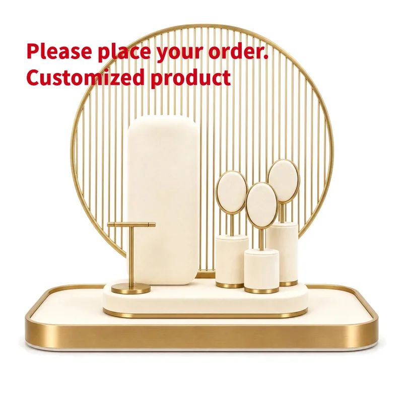 custom.Custom Gold Color Jewelry Display Stand Velvet LED Lighting Durable Easy Clean Retail Store Distributor
