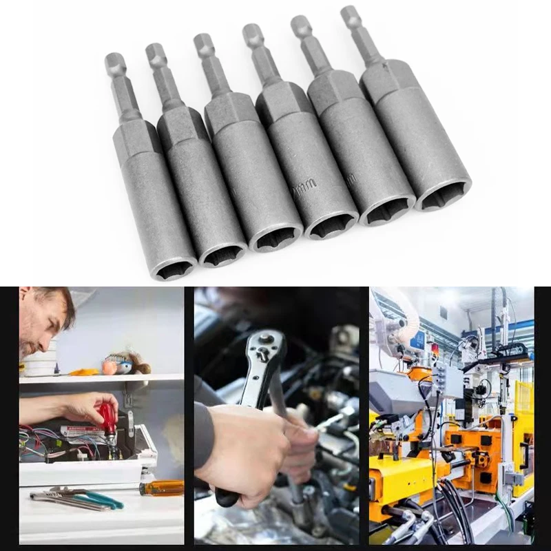 1Pcs 8 10 12 14 17 mm Length Universal Bolt Nut Driver Sockets Bit Set Deep Electric Wrench Socket 1/4 Hex Shank Tools