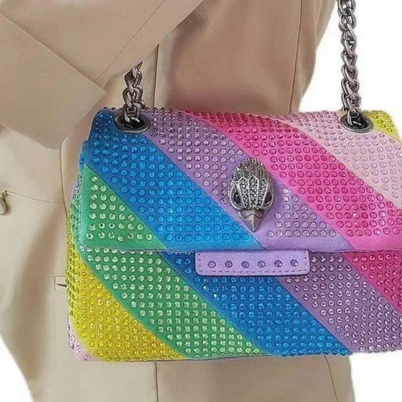 New Arrival Suede Women Handbag Rainbow Stone Cross Body Bag Lady Fashion Diamond Shoulder Handbag Eagle Metal Luxury Design