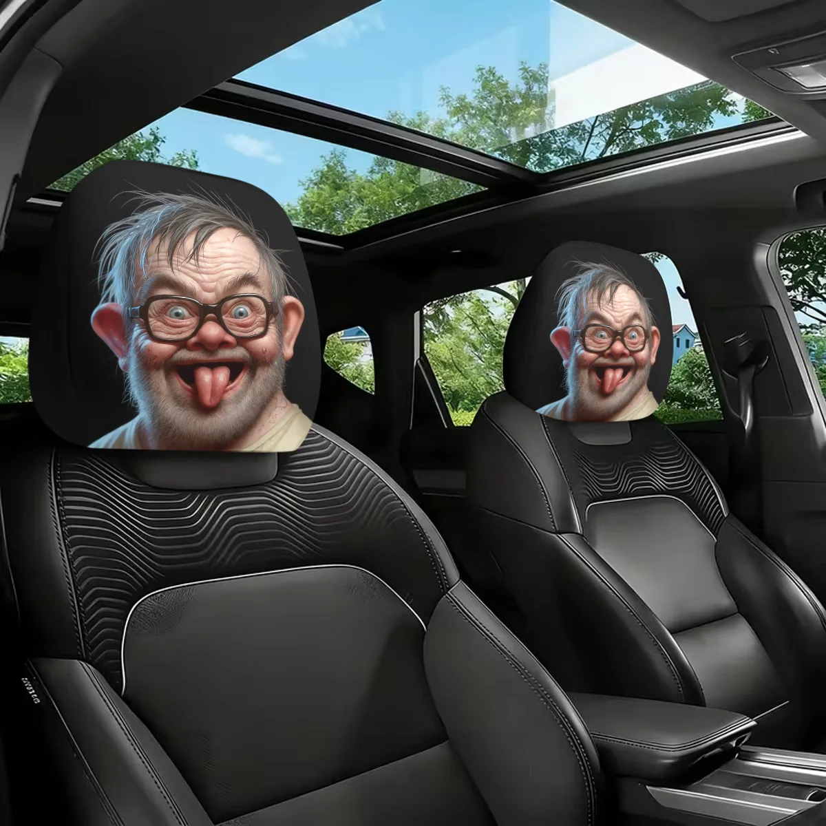 

2pcs of Quirky Cartoon Uncle-Themed Printed Car Headrest Covers, Easy to Install And Wash, Designed for Daily Commuting And Ro