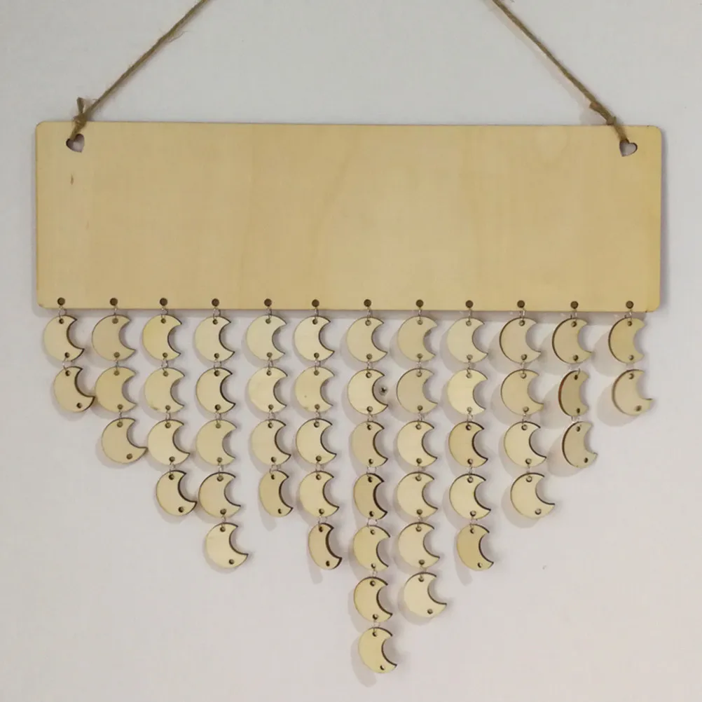 

1 Wooden Plaque Calendar Board with 1 Hanging Rope 50 Moon Shape Wooden Discs DIY Birthday Anniversary Reminder for Family