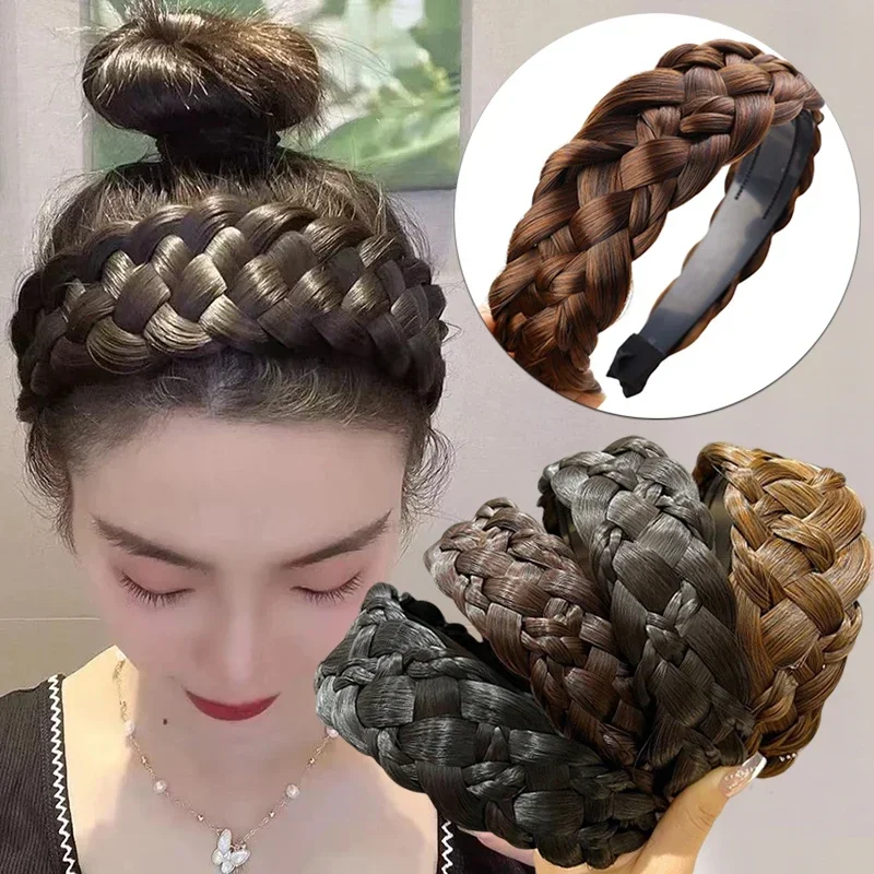 4.5cm Wide Twist Wig Headband for Women Wide Fishbone Braids Hairbands Handmade Head Hoop Hair Styling Headwear Hair Accessories