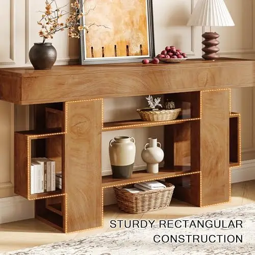 63 Inches Entryway Table, Wooden Console Table with Storage, Narrow Sofa Table Behind Couch, Farmhouse Long Entry image 5