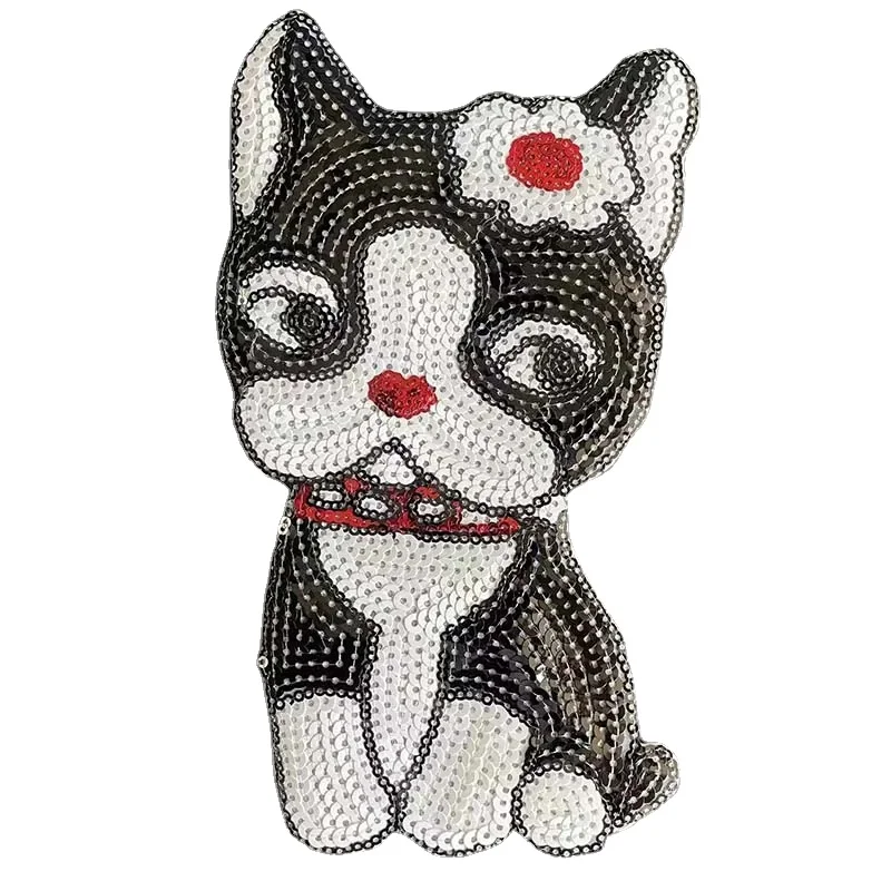 11*9CM/Cute Dog Sequin Applique Iron On Patches Bulk,Fabric Embroidery Clothes Stickers Patch Thermocollant For Clothing,t shirt