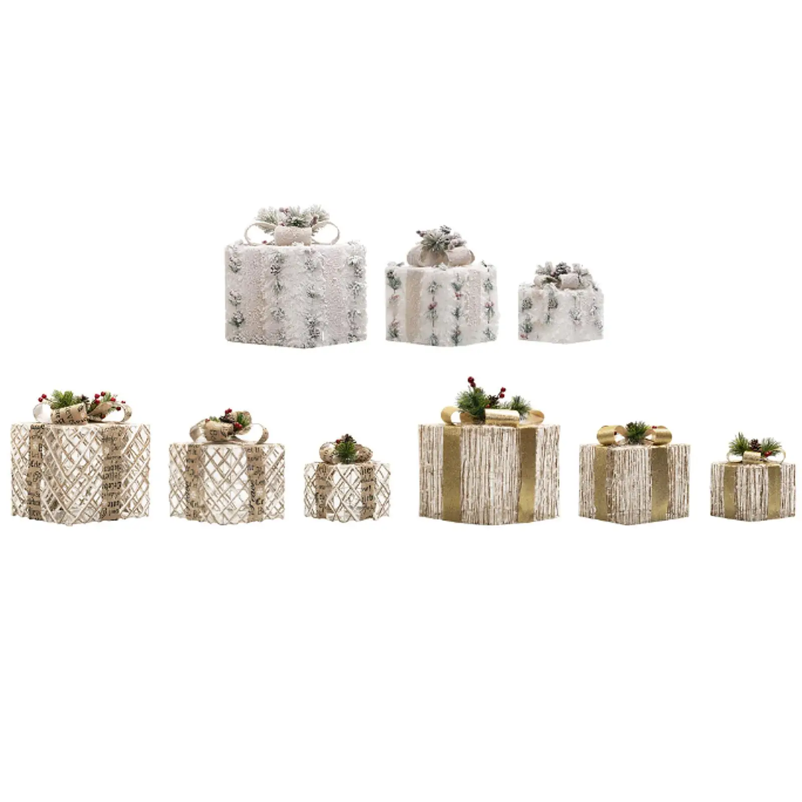 

3 шт. подарочные коробки с подсветкой, рождественские украшения, декоративные на батарейках с бантом для двора, домашнего декора, универсальный, легкий вес