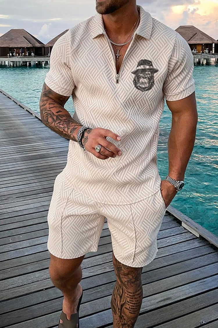 Sommer Herren Luxus Polos hirt Shorts Anzug Modetrend Trainings anzug 2 Stück Vintage Tiger Print Outfit Set männliche Freizeit kleidung – Detail 3