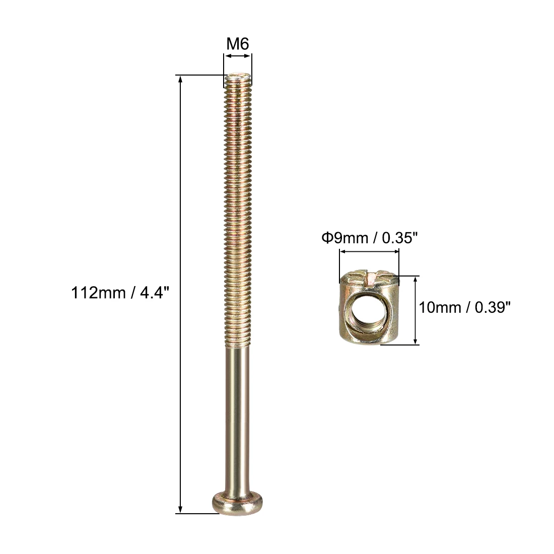 Ensemble d'écrou de 2,2 de meubles M6x40mm-110mm Vis à six pans creux avec baril Kg Half/Full Thread Fastener en acier au carbone pour lits 10/20 ensembles