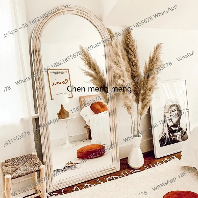 

Arched full-body dressing mirror, light luxury and simple European floor mirror, wooden frame, home fitting mirror