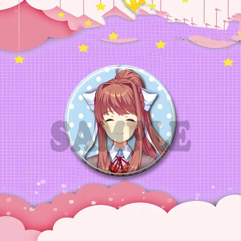 Niedliche Anime-Mädchen M-Monika Anstecknadel, Cartoon-Spielfigur, Cosplay-Abzeichen, Handgefertigte Runde Anstecknadeln für Rucksäcke, Kleidung, Schmuck, Geschenk – Detail 14