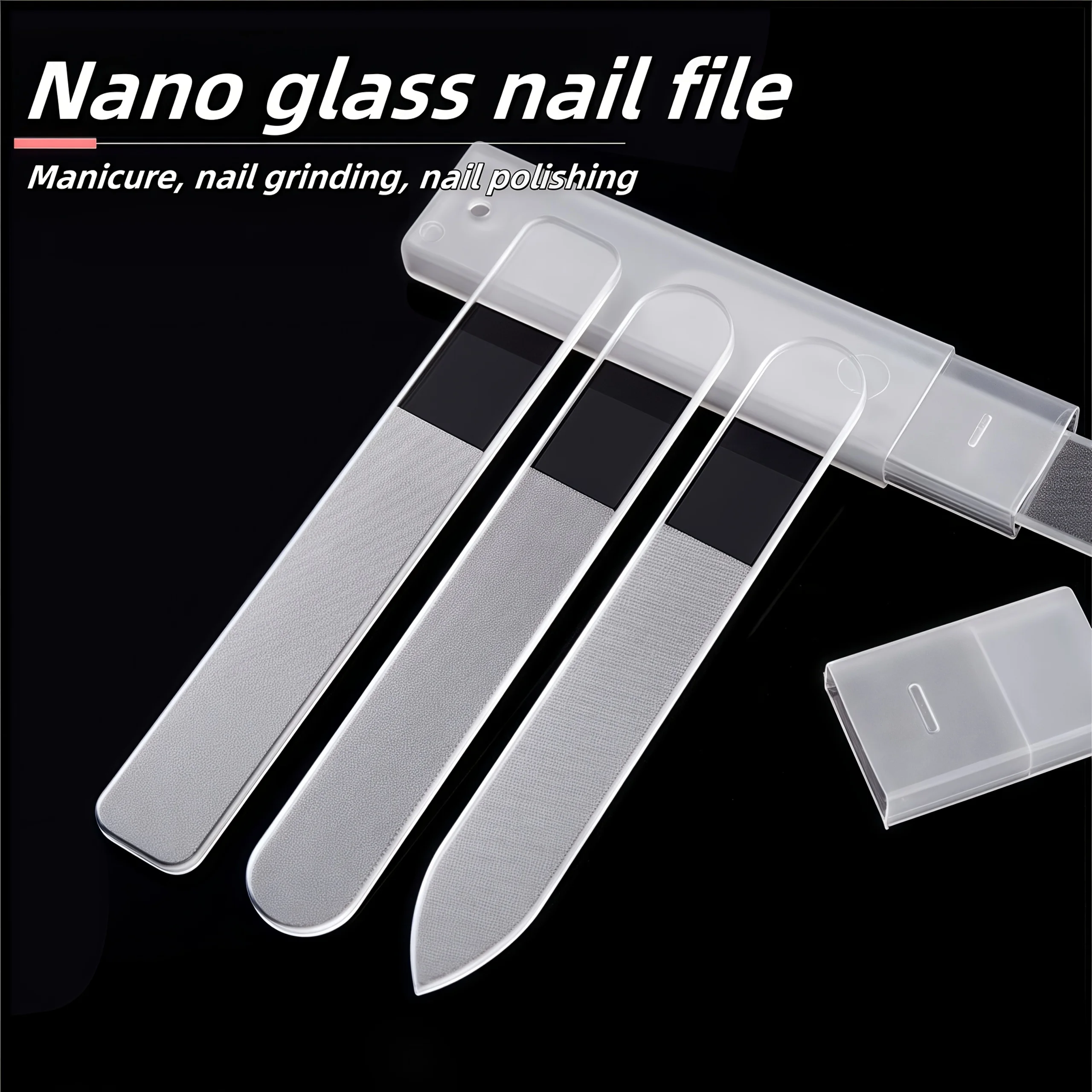 1pc/3pcs conjunto de lixas de unhas de vidro nano com 3 caixas de armazenamento para moagem, polimento e reparação de unhas, arte de unhas de cristal transparente