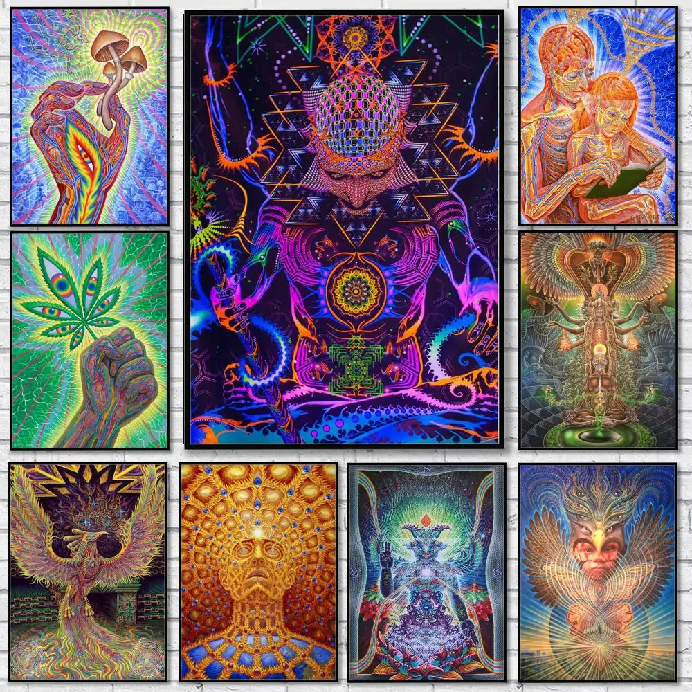 A-Alex Grey Trippy Psychedelic Poster Sticker Self Adhesive for Playroom Bedroom Hallway Home Wall Art Decor Gift