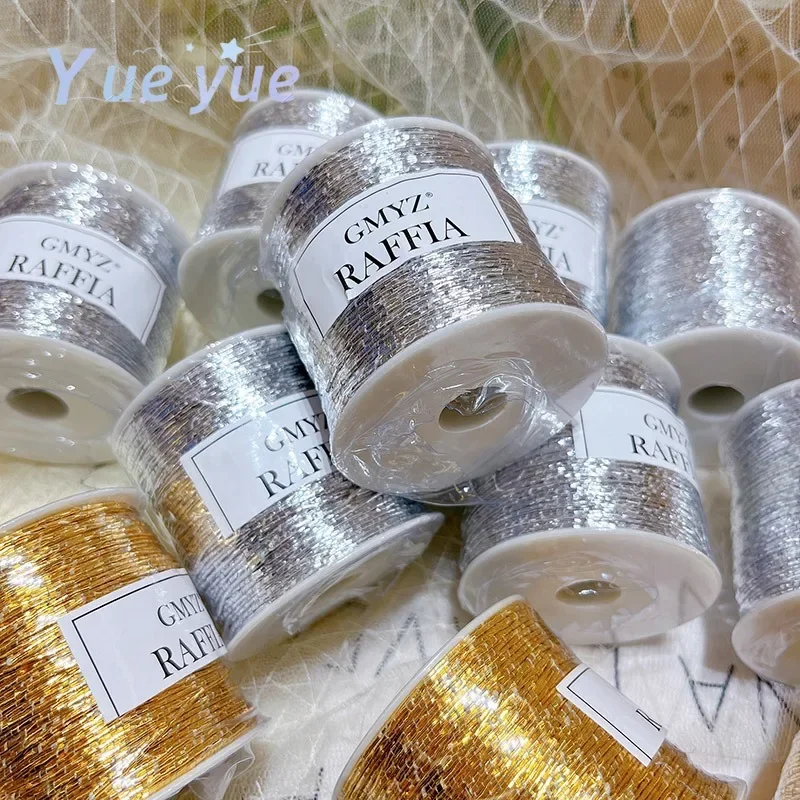 50g Fine Gold Silver Yarn Core-spun Wires Shiny Crochet Steel Wire Ball Thread Metallic Hand-woven DIY Handbag Purse Needlework