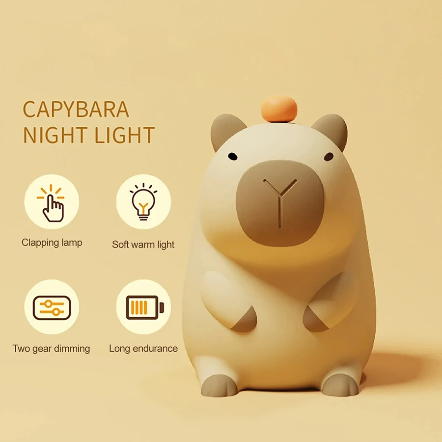 Cute Silicone Capybara Night Light USB Rechargeable Animal Cartoon Bedside Sleep Lamp Timing Dimming Room Decor Children\'s Gift