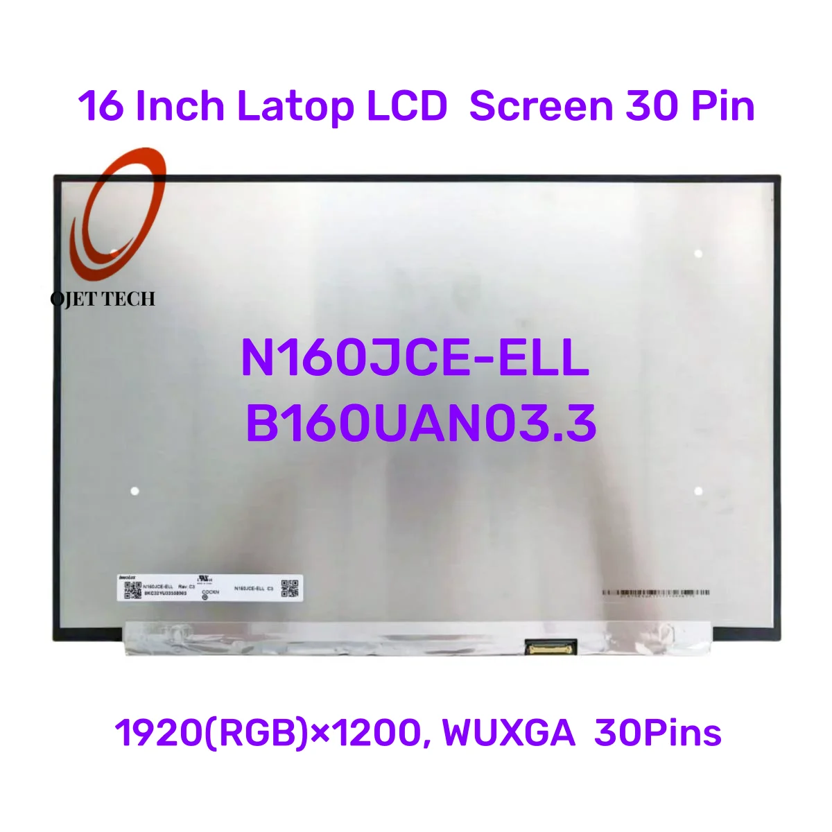 16 Inch 30 Pin Screen N160JCE ELL N160JCE-ELL B160UAN03.3 1920*1200 FHD 60HZ IPS 16:10 eDP Laptop Screen