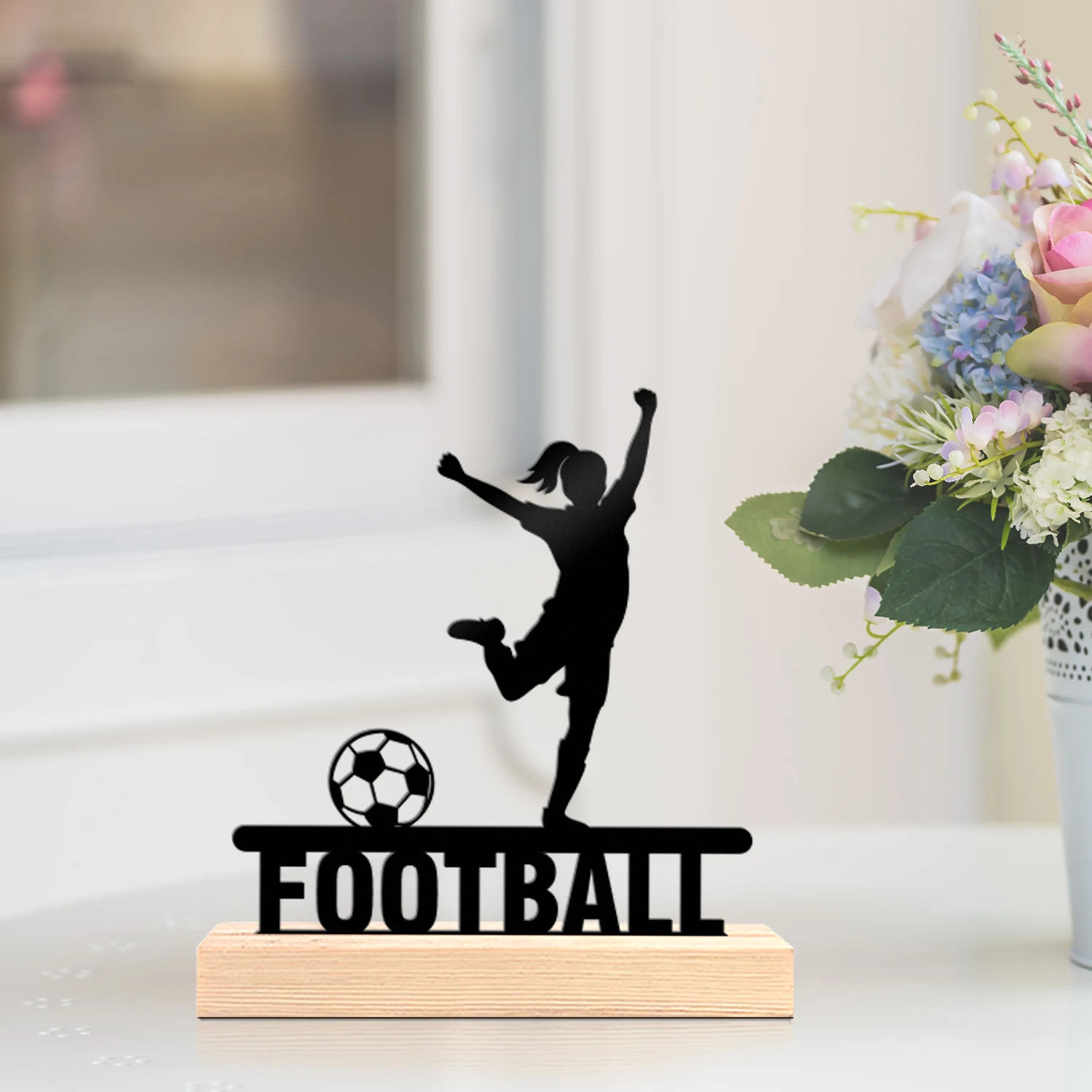1pc Metal Desktop Decoration Customizable Content With Wooden Base Modern Rural Home Desktop Decorations