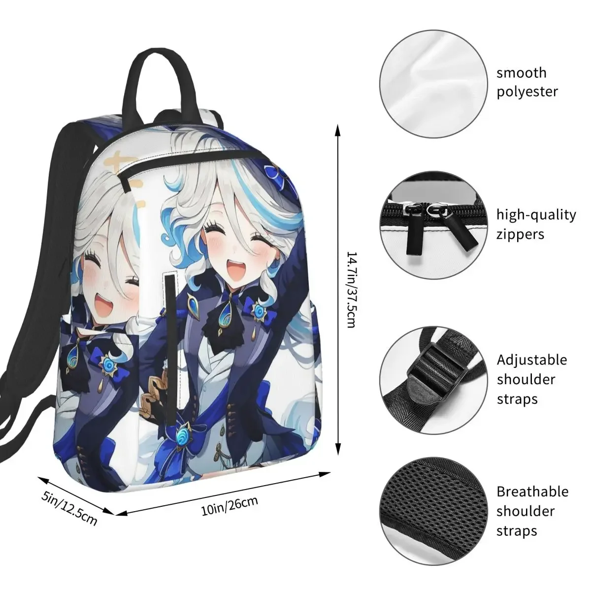 Furina Genshin Impact Backpack Student BookBag Kids School Bag Laptop Shoulder Bags Boys Girls