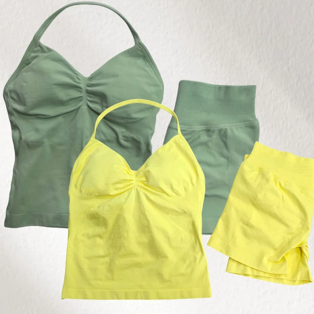 

2PCS Yoga Set 2025 Summer Gym Sportswear Women's Neck Vest Yoga Bra Top High Waist Sports Shorts Sports Set