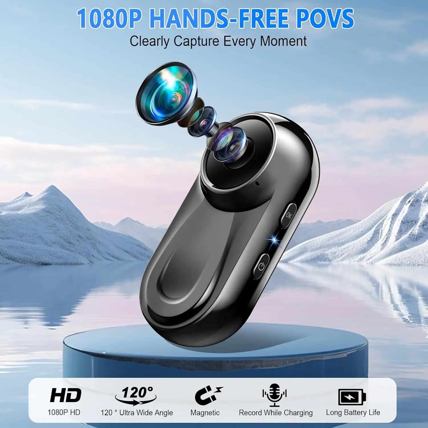 Compact 1080P Body Camera, 512G Thumb Action Camera, Magnetic Hands-Free Wearable Cam, 360° Rotate, Vlogging Video Recorder for Cycling Traveling Motorcycle (SD Card Not Included), Black view 2