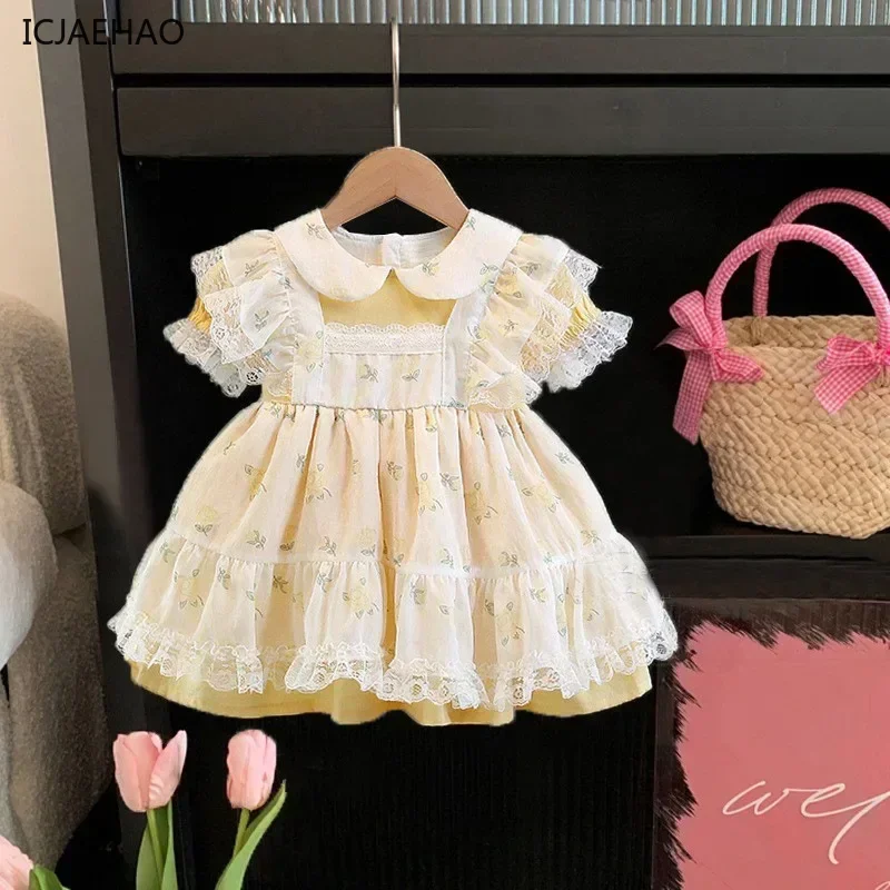 

Children Floral Lace Dreses Lolita Elegant for Kids Boutique Vestido Baby Girls Newborns Children Matching Summer Kawaii Frock