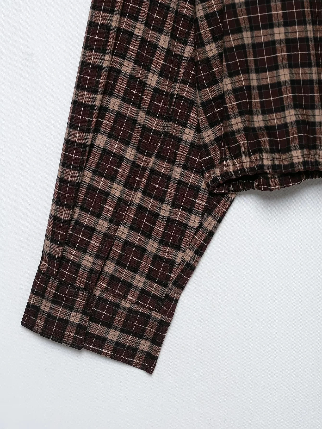 KONDALA Lässiger Chic Damenanzug, Karierter Stehkragen, Langarm, Reißverschluss, Kurzer Mantel, Faltenrock, Shorts, Mode 2026 Herbst-Urlaubsset – Detail 16