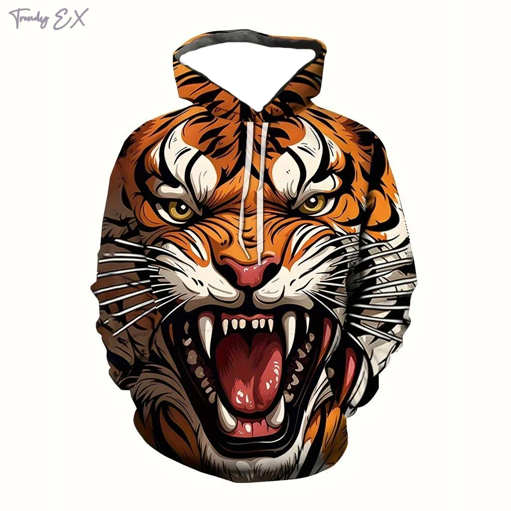 

Sweatshirts for Men Trendy Anime Tigers Digital Print with Drawstring Y2k Hoodie Kangaroo Pocket Blouse Tracksuit Men Clothing