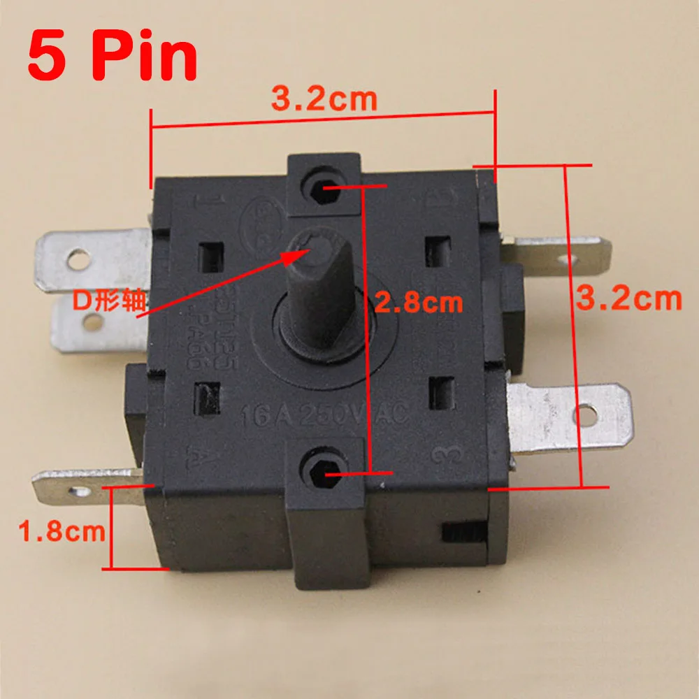 1PC Electric Heater Gear Knob Switch 3-Pin 5-Pin Switch Selector AC 250V 16A Temperature Control Switch Electric Heater Switch