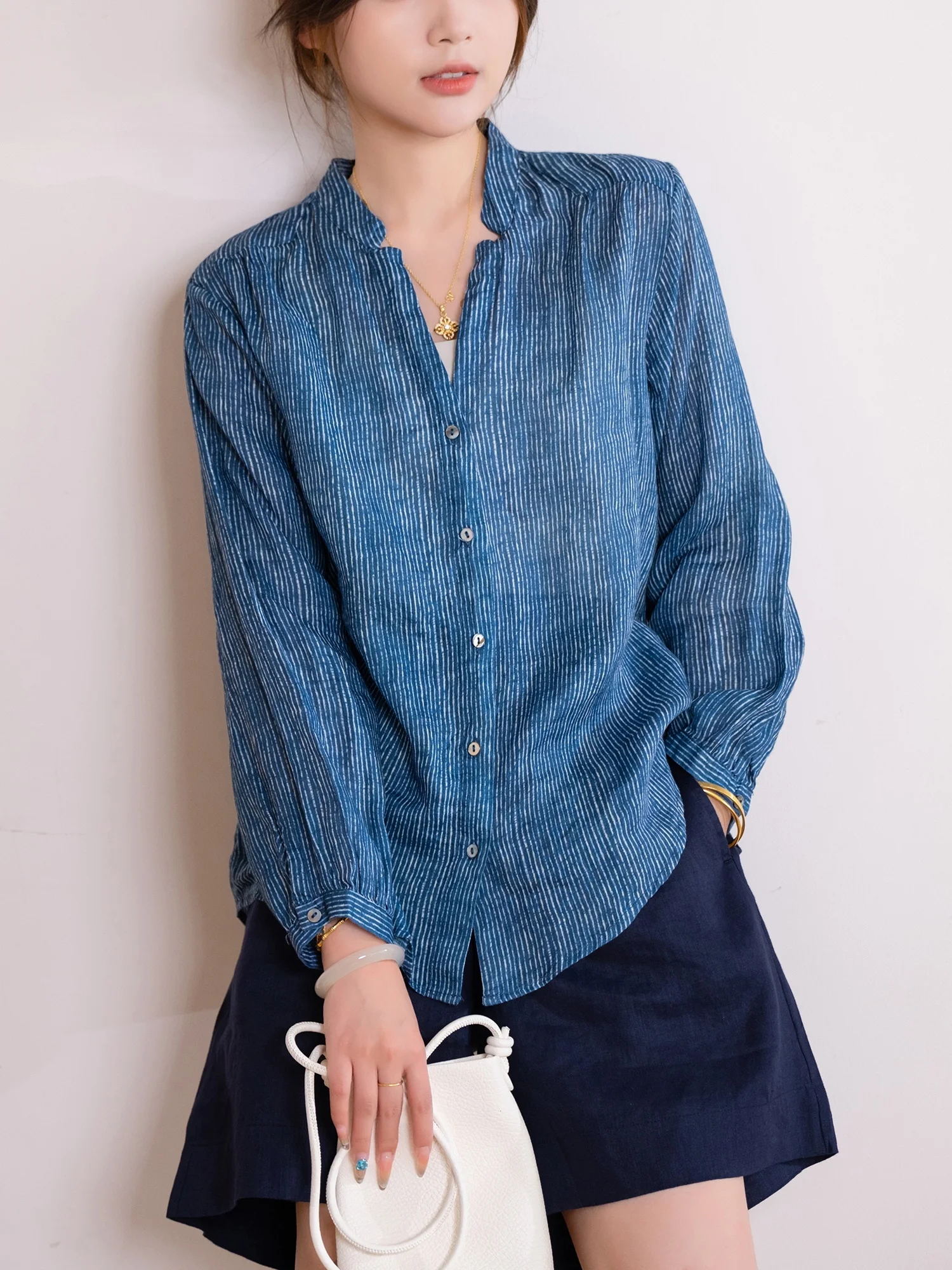 

Повседневная женская рубашка с длинным рукавом, в полоску, с цветными вставками, из льняной пряжи, с V-образным вырезом, на пуговицах, из тонкой ткани