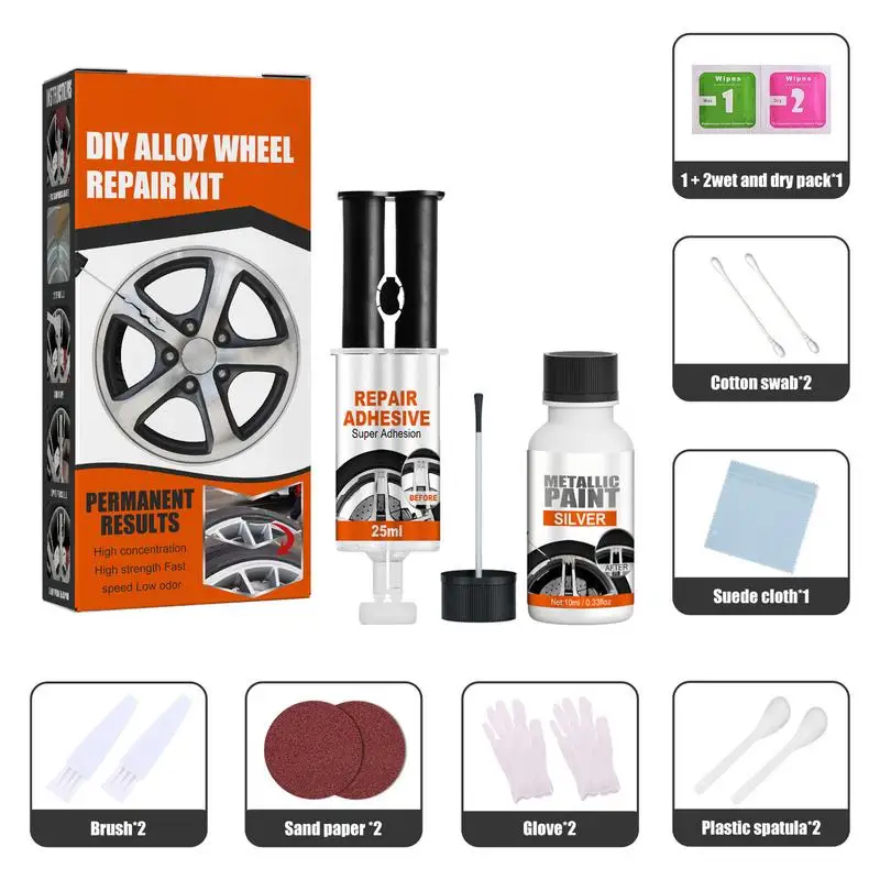 Kit adesivo per riparazione ruote in lega per Auto fai-da-te accessori per la cura dei cerchi strumento per la riparazione della vernice argento per adesivo per la riparazione dei graffi dell'ammaccatura del cerchione dell'auto