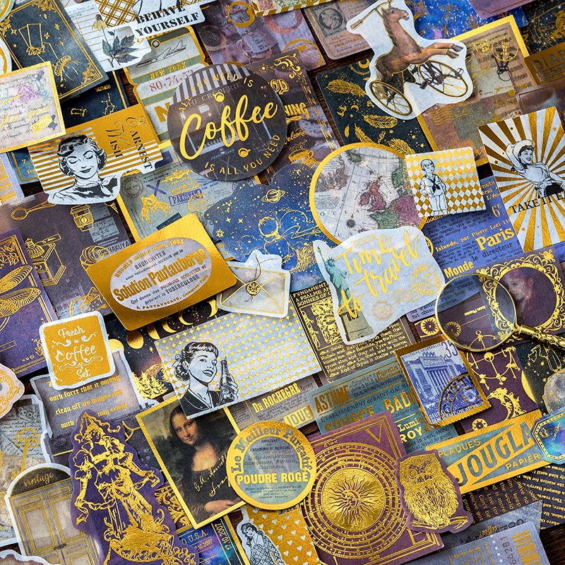 60 Sheets Retro Hot Stamping Stickers Journal Collage Diary Sticker DIY Album Decoration Stickers Stationery Stickers