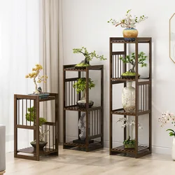 Chinese Antique Bamboo Flower Shelves Multi-layer Structure High Fence Rack Vintage Plant Stand for Classic Home Decor