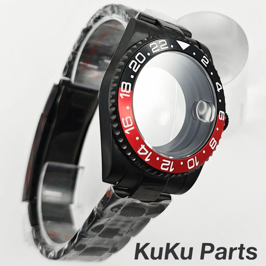 PVD Black Oyster Bracelet 40mm NH35 GMT Case Sapphire Waterproof for NH34 NH35 NH36 NH38 Movement 28.5mm Dial Sub Watch Case - view 2