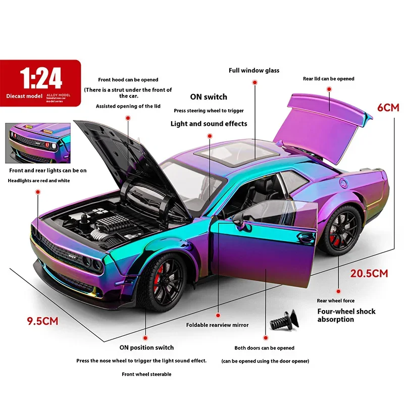 1:24 Electroplating Hellcat Alloy Model, Strong Return Force, Four-wheel Shock Absorption, Cool Sound And Light