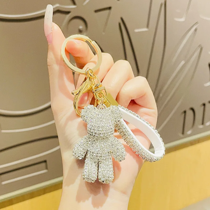 Cute Diamond Violent BEAR  Keychain Bear Pendant For Women Bag Car KeyRing Mobile Phone Fine Jewelry Accessories Kids Girl Gift